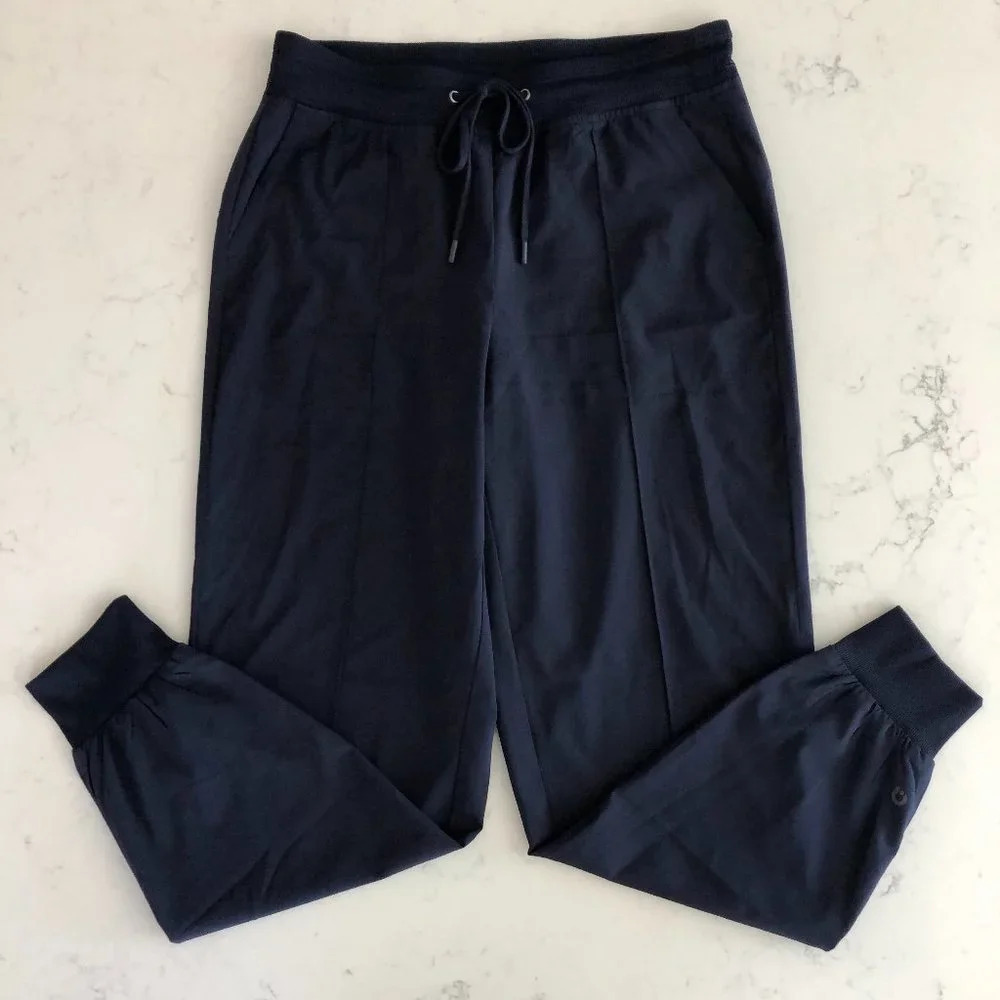 Hyba Lightweight Pull On Jogger Pants Ribbed Drawstring Waist + Cuffs Navy Sz S
